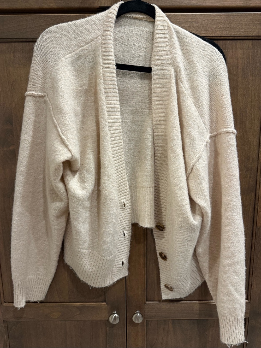 nuuds Cream Open-Front Button Cardigan Sweater